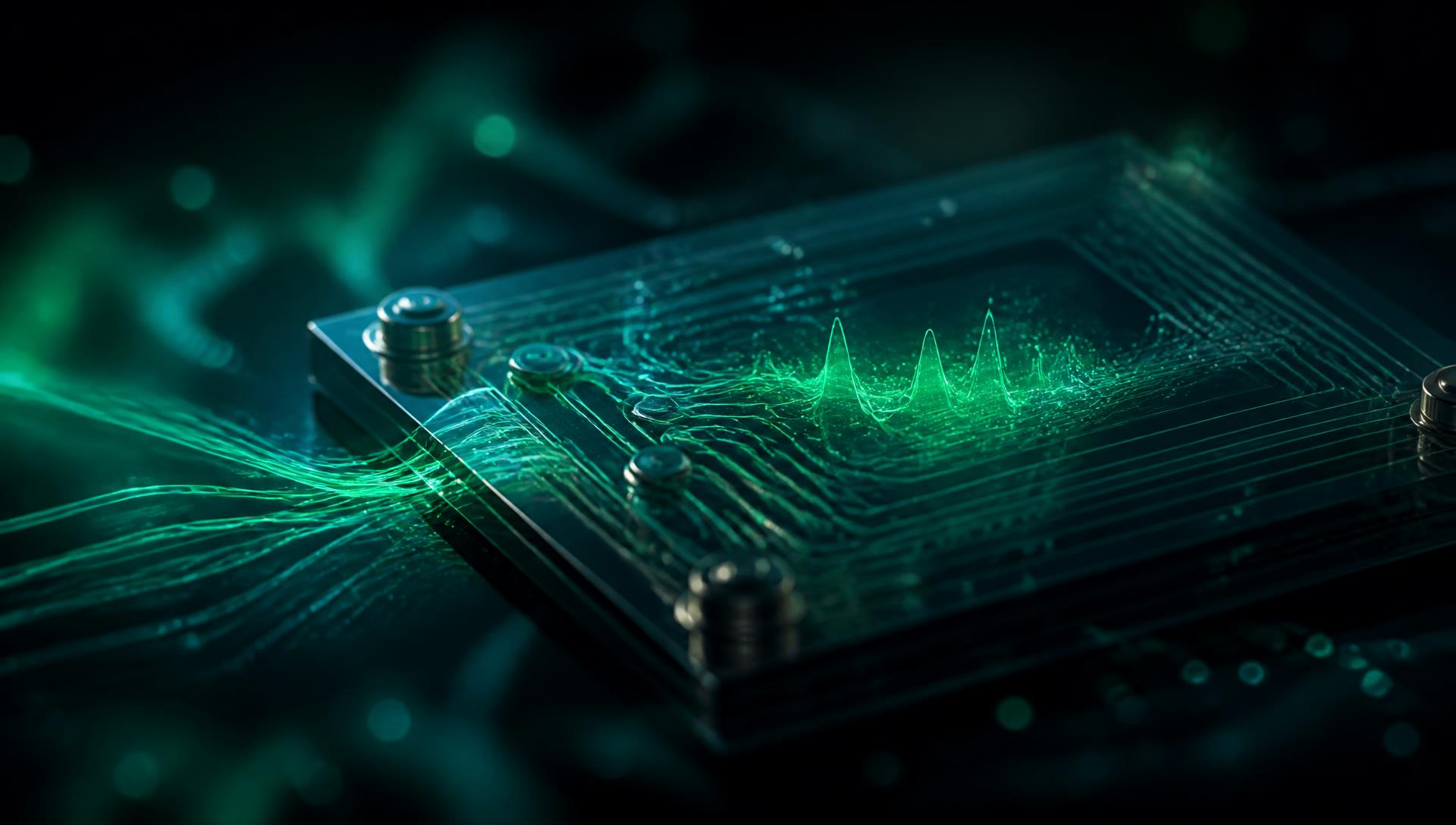 Quantum electrochemical sensing surface with glowing spectral signal traces